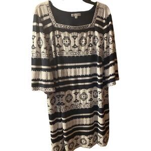 Sandra Darren Womens 14 Blue Geometric Print Boatneck Shift Dress Career